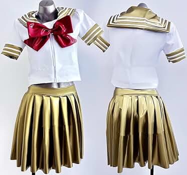 セーラー風ワンピース プリーツスカート コスプレ キャンギャル ハロウィン 金色 セーラー風ワンピース プリーツスカート コスプレ キャンギャル